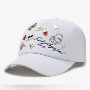 Karl Lagerfeld White Cate Pins Adjustable Baseball Cap- NWT